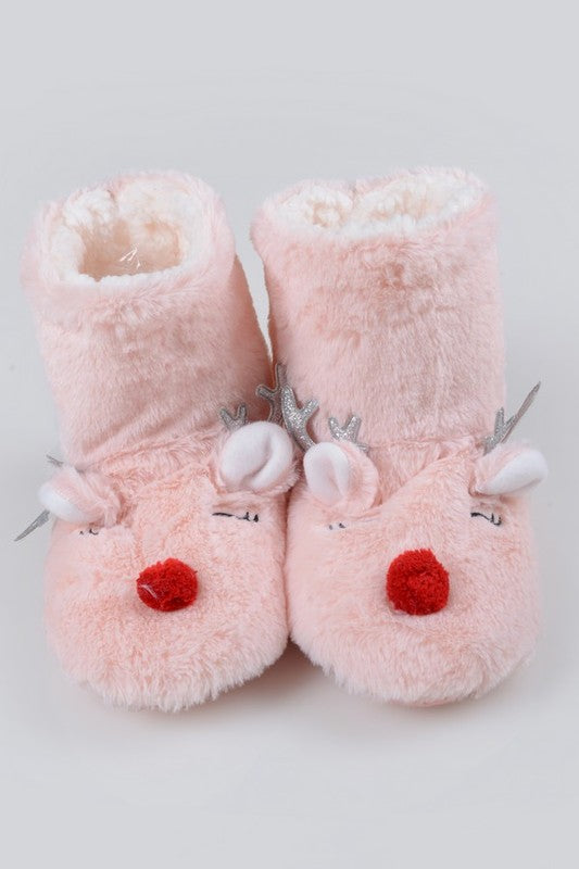 Furry Reindeer Slipper Booties for Women