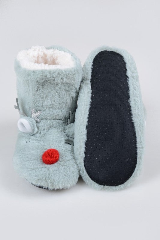 Furry Reindeer Slipper Booties for Women