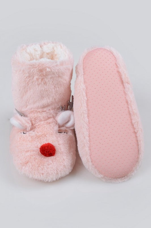 Furry Reindeer Slipper Booties for Women