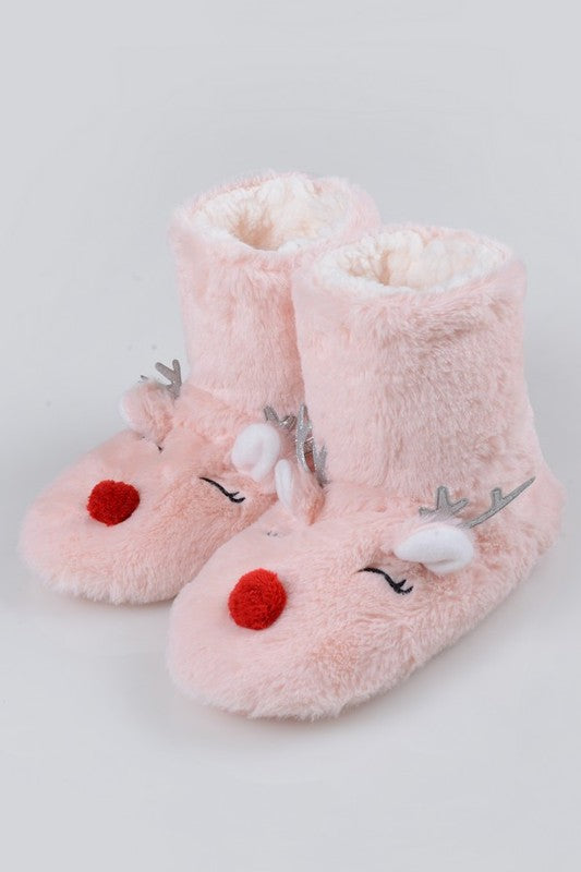 Furry Reindeer Slipper Booties for Women