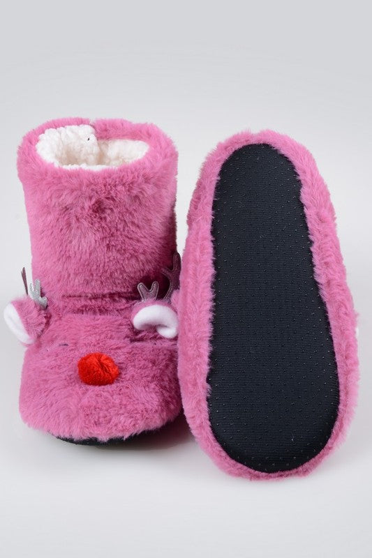 Furry Reindeer Slipper Booties for Women