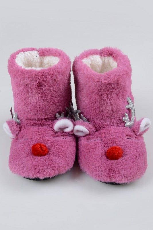 Furry Reindeer Slipper Booties for Women