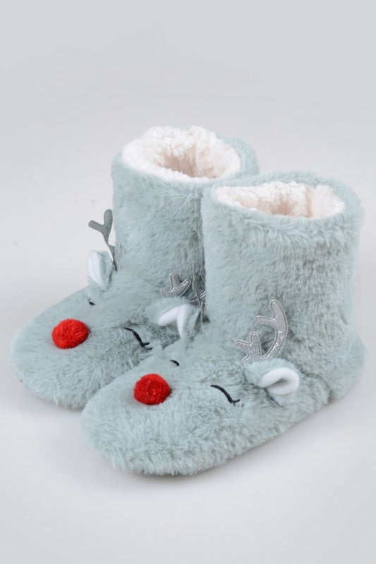 Furry Reindeer Slipper Booties for Women