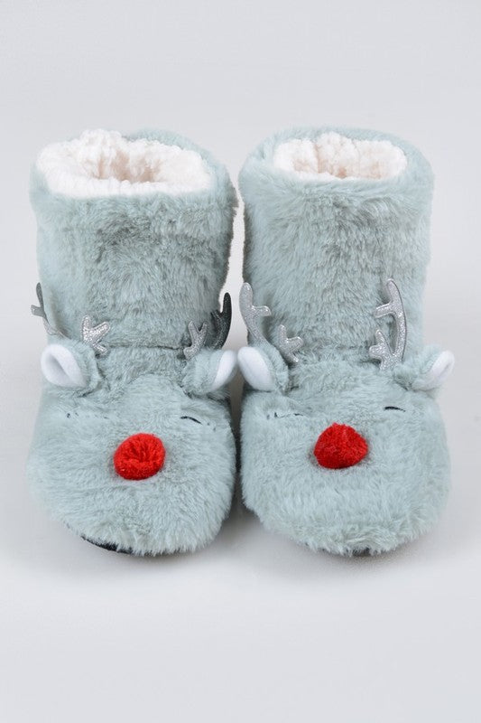 Furry Reindeer Slipper Booties for Women