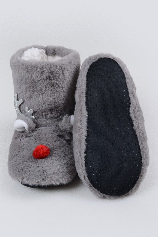 Furry Reindeer Slipper Booties for Women