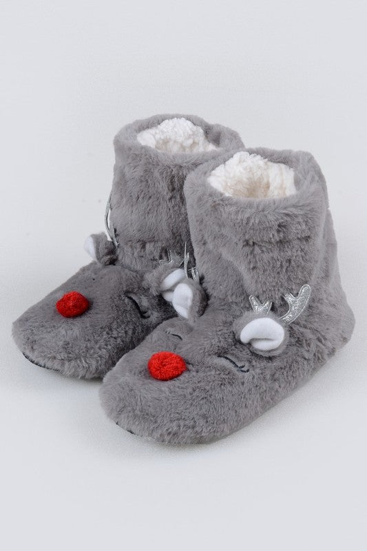 Furry Reindeer Slipper Booties for Women