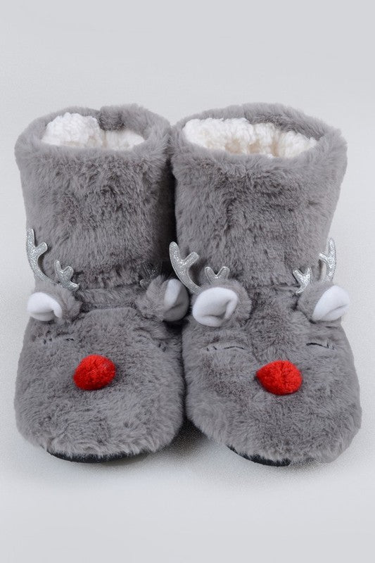 Furry Reindeer Slipper Booties for Women