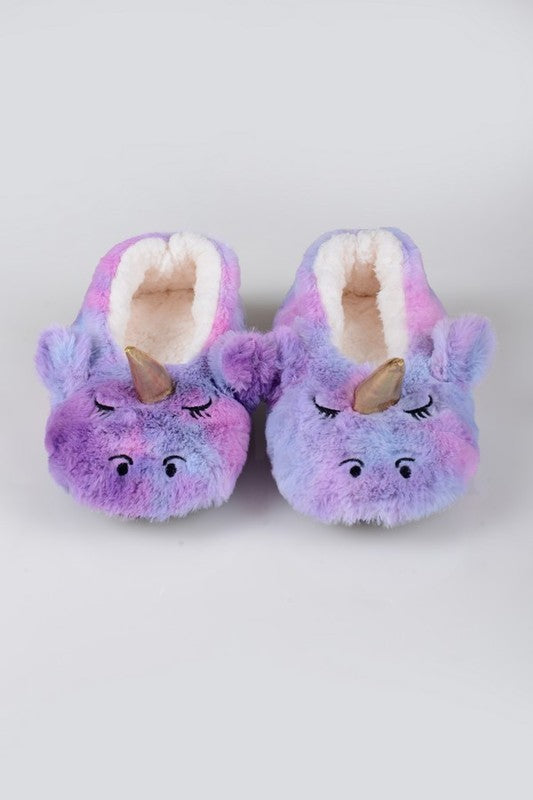 Fuzzy Unicorn Rainbow Dyed Slippers