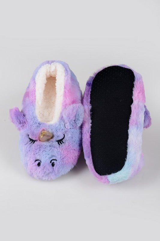 Fuzzy Unicorn Rainbow Dyed Slippers