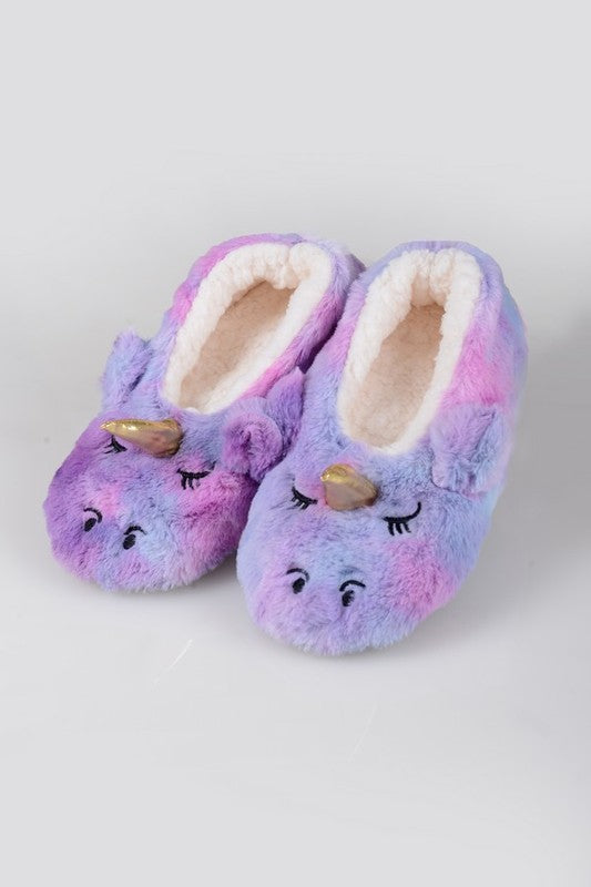 Fuzzy Unicorn Rainbow Dyed Slippers