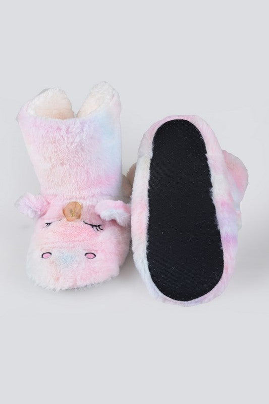 Fuzzy Unicorn Rainbow Dyed Slipper Booties