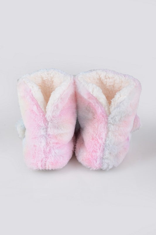 Fuzzy Unicorn Rainbow Dyed Slipper Booties