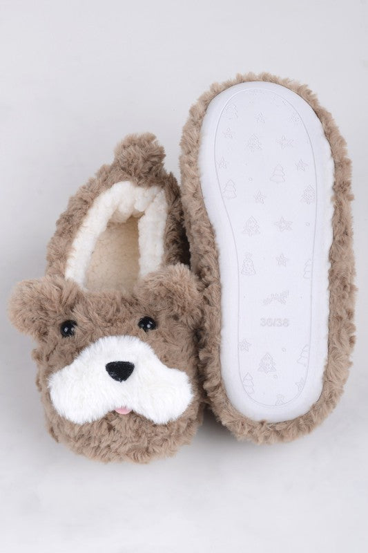 Furry Dog Faux Sherpa Slippers