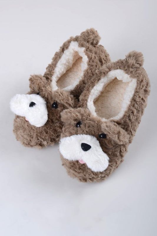 Furry Dog Faux Sherpa Slippers